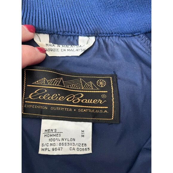 Vtg 1980's Eddie Bauer Men's Navy Blue Pullover Windbreaker Jacket Snap Closure - Picture 3 of 10
